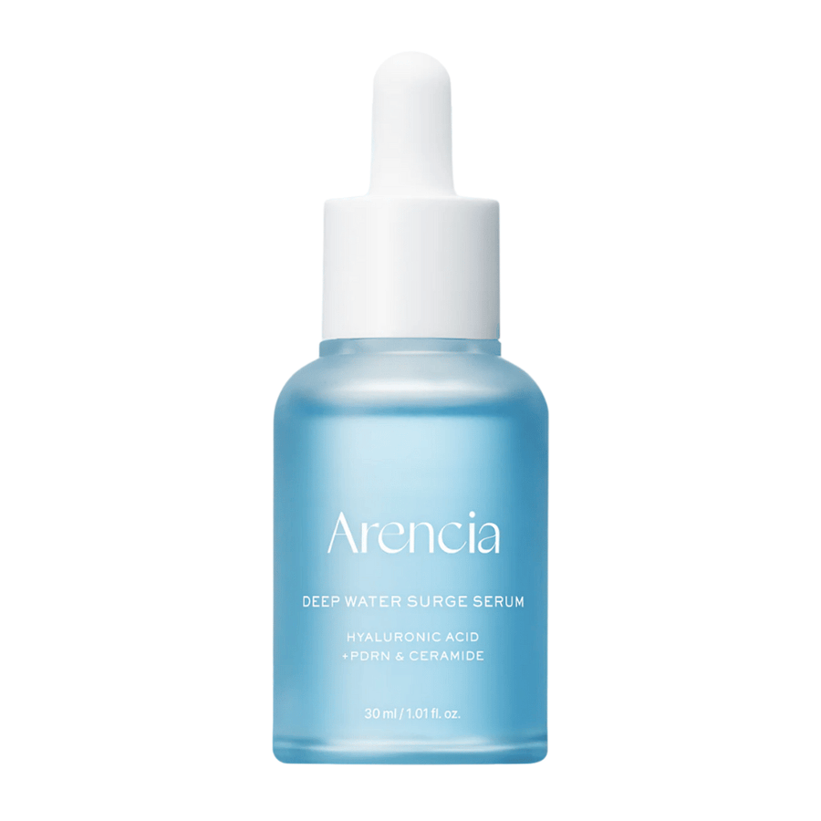 Arencia Deep Water Surge Serum 30 ml na białym tle – nawilżające serum z kwasem hialuronowym, PDRN i ceramidami dla wrażliwej, suchej i odwodnionej skóry.
