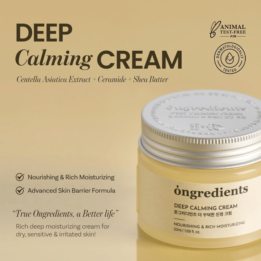 Ongredients Deep Calming Cream – testowany dermatologicznie, cruelty-free krem do twarzy dla suchej, wrażliwej i podrażnionej skóry.