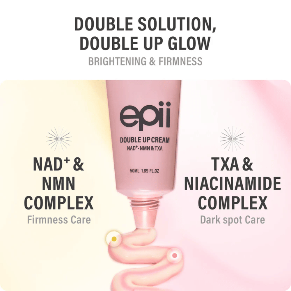 EPII Double Up Cream NAD+, NMN & TXA – krem do twarzy z niacynamidem i kwasem traneksamowym dla wyrównanego kolorytu skóry, jędrności i nawilżenia.