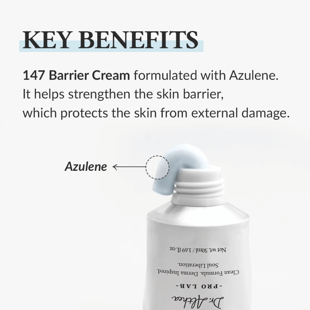 Dr. Althea 147 Barrier Cream z Azulene, nawilżający krem, który wzmacnia barierę skórną i chroni skórę przed zewnętrznymi uszkodzeniami.