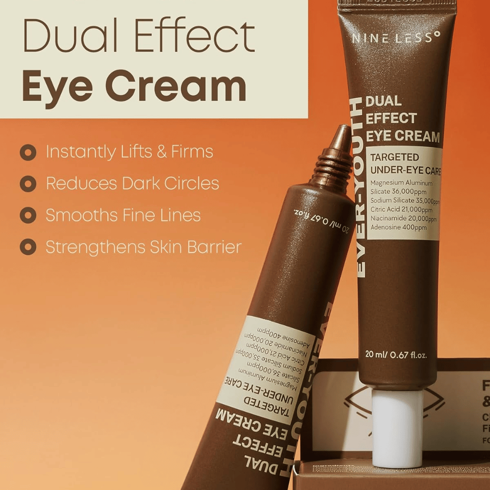 NINE LESS Ever-Youth Dual Effect Eye Cream – ujędrniający Krem pod oczy na cienie pod oczami, drobne linie i barierę skórną