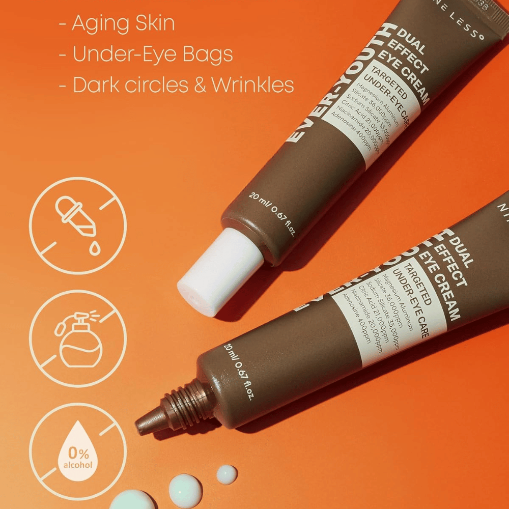 NINE LESS Ever-Youth Dual Effect Eye Cream – Krem pod oczy do skóry dojrzałej, na cienie pod oczami, drobne linie i worki pod oczami