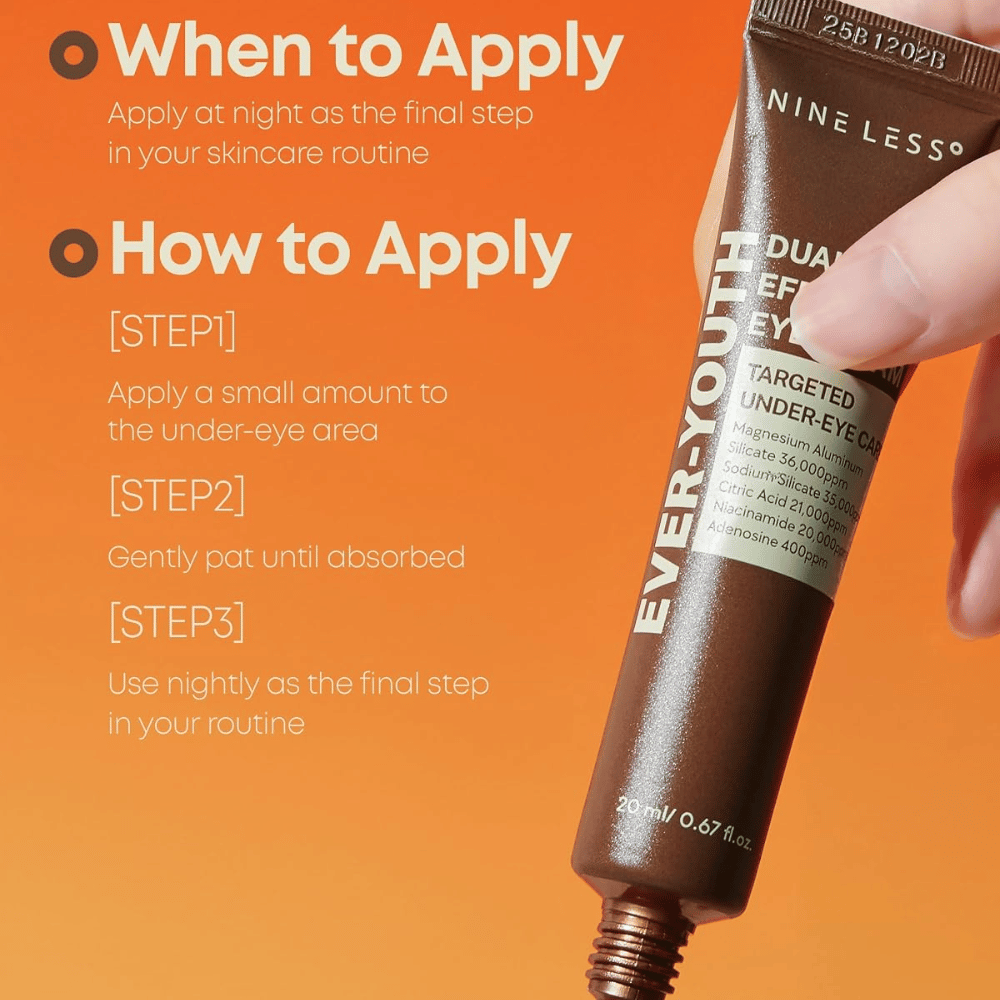 NINE LESS Ever-Youth Dual Effect Eye Cream – aplikacja Krem pod oczy jako ostatni krok wieczornej rutyny