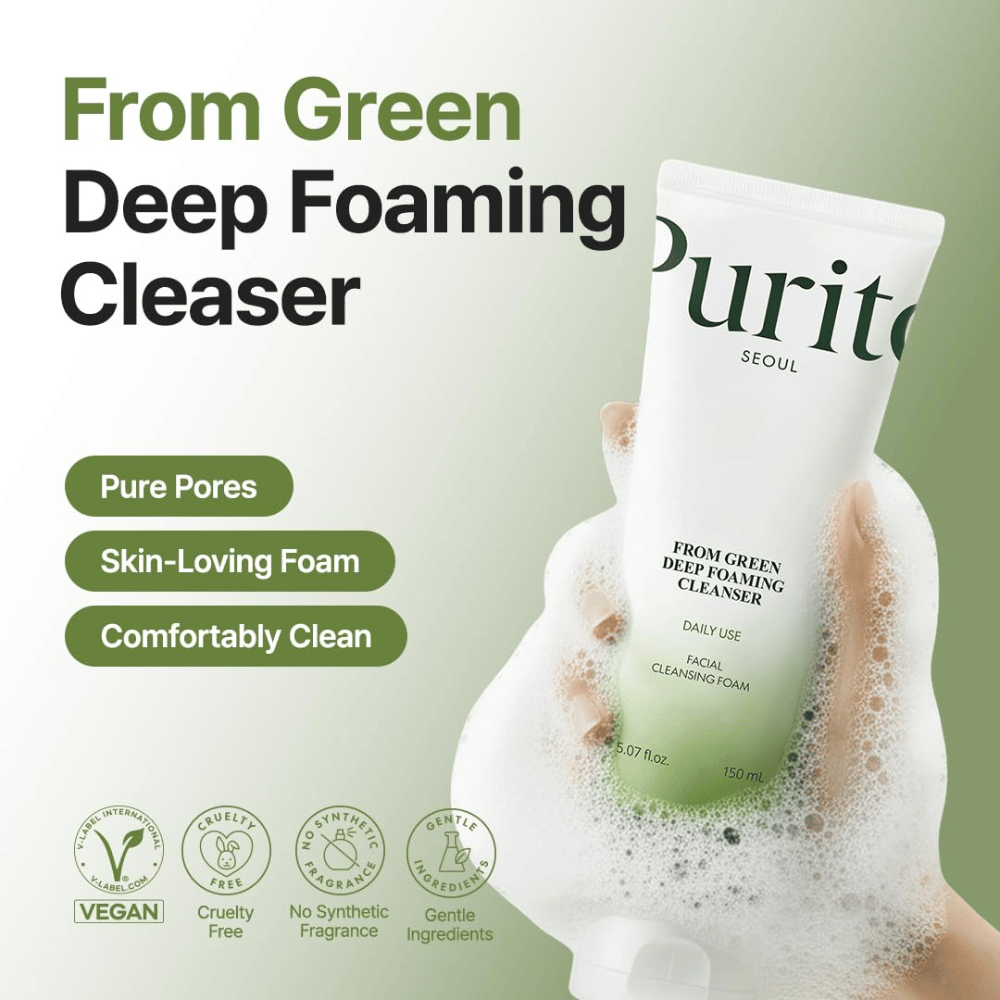 Purito Seoul From Green Deep Foaming Cleanser 150 ml – wegański i cruelty-free środek oczyszczający bez syntetycznych substancji zapachowych