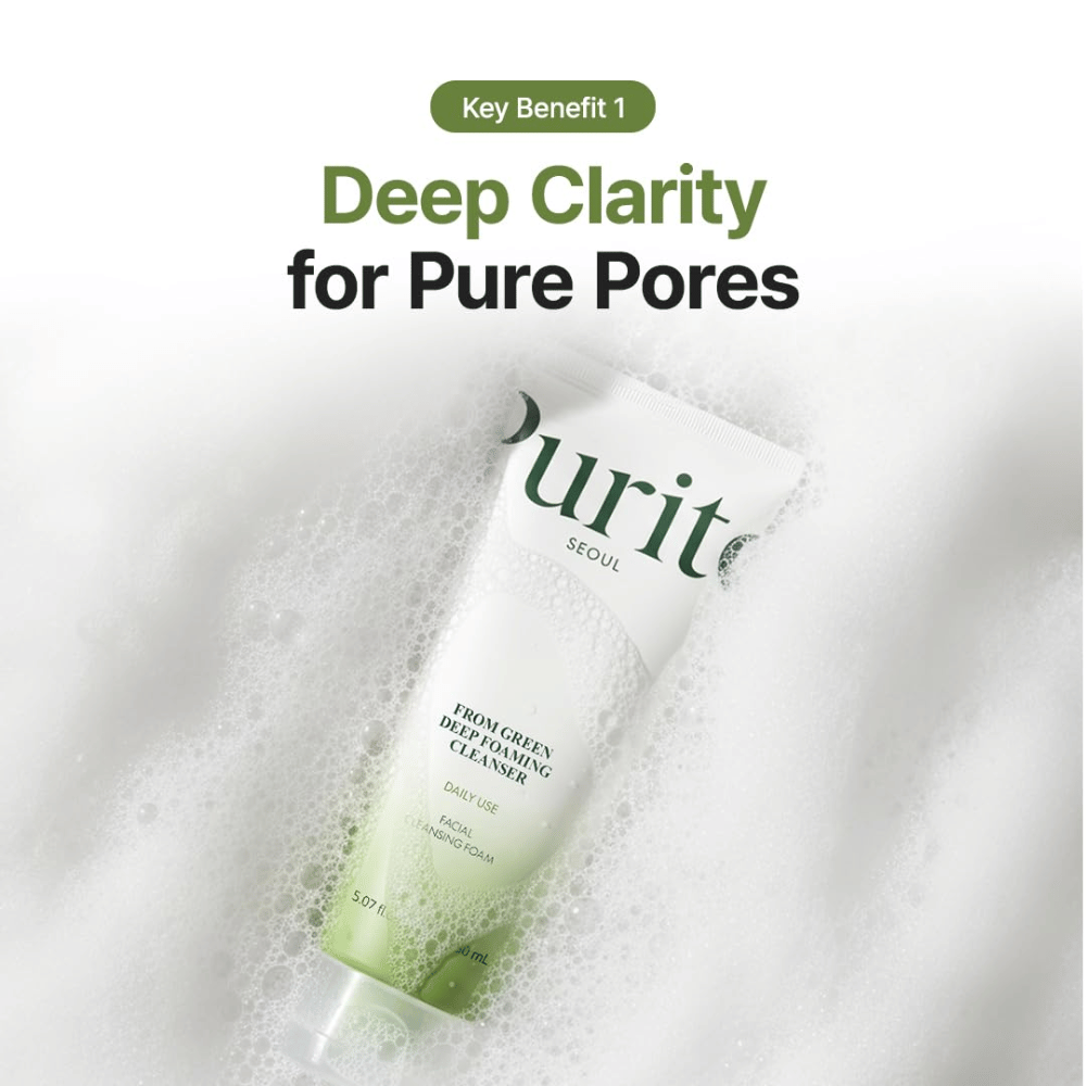 Purito Seoul From Green Deep Foaming Cleanser – głęboko oczyszczający środek do mycia twarzy, który pomaga oczyszczać pory