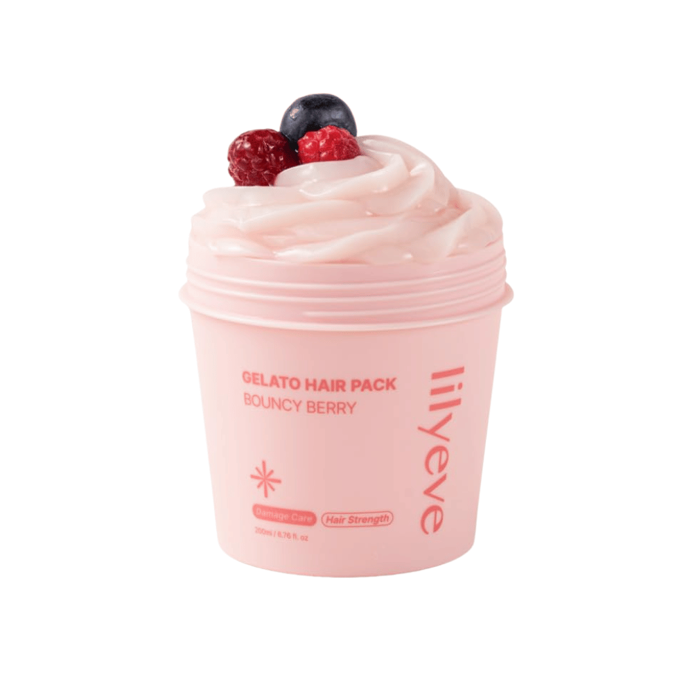 LILYEVE Gelato Hair Pack Bouncy Berry 200 ml – różowa proteinowa maska do włosów zniszczonych, skoncentrowana na wzmocnieniu i miękkości.