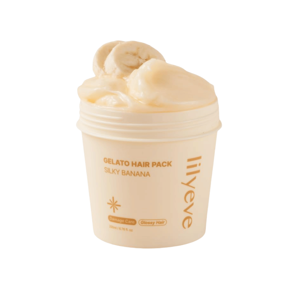 LILYEVE Gelato Hair Pack Silky Banana 200 ml – kremowa maska do włosów zniszczonych, skoncentrowana na miękkości i blasku.