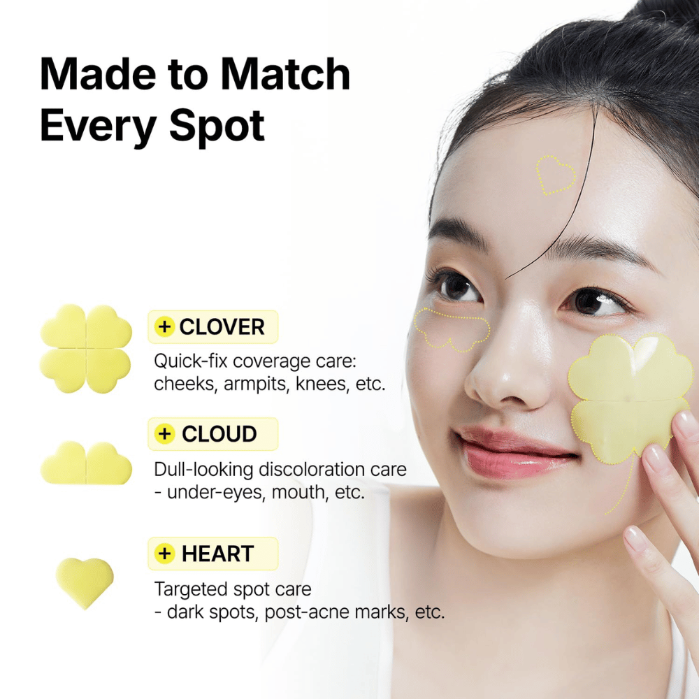 Ma:nyo Glutathione 7 Dark Spot Serum Patch z plastrami w kształcie koniczyny, chmurki i serca do punktowej pielęgnacji różnych obszarów skóry