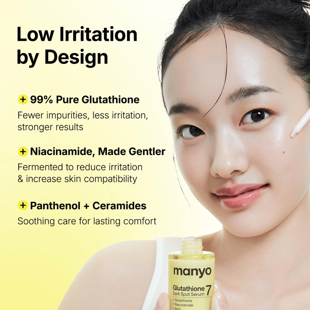 Ma:nyo Glutathione 7 Dark Spot Serum z 99% glutationem, niacynamidem, pantenolem i ceramidami do delikatnej pielęgnacji skóry
