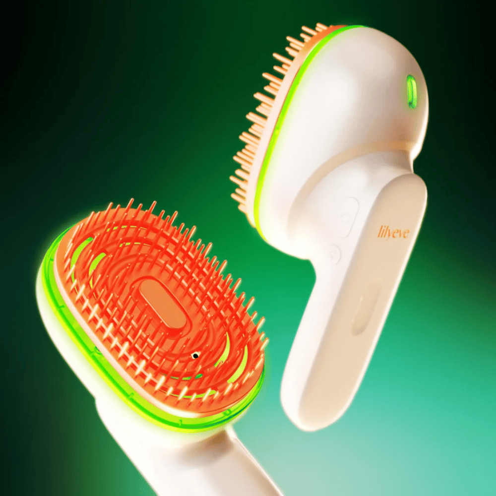 LILYEVE GrowTurn Brush Steam Booster – szczotka do skóry głowy z zieloną funkcją podświetlenia LED