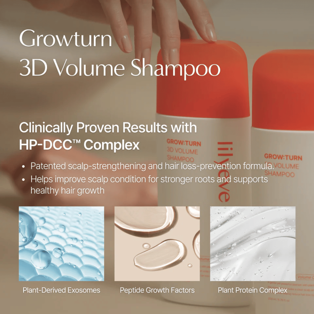 LILYEVE Grow:Turn Exosome 3D Volume Brush Shampoo z egzosomami i peptydami dla pełniejszych włosów