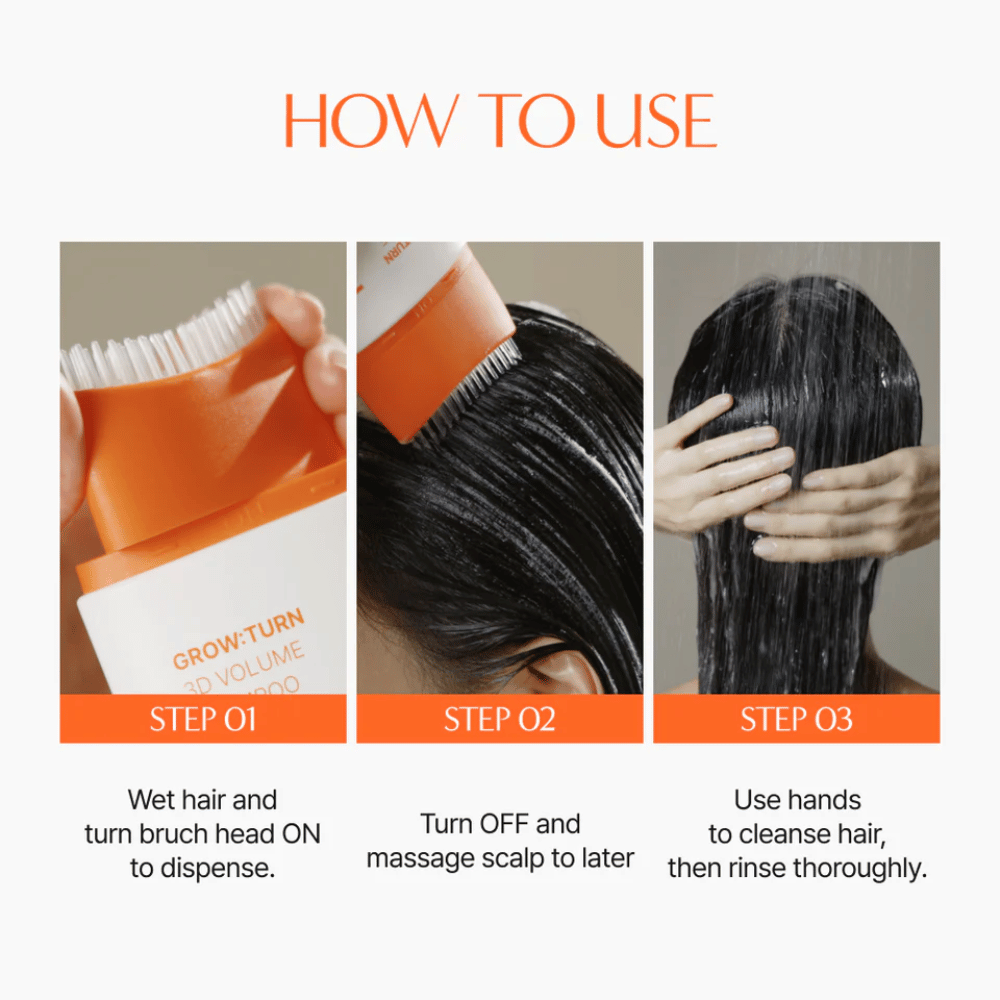 LILYEVE Grow:Turn Exosome 3D Volume Brush Shampoo z wbudowaną szczotką masującą do pielęgnacji skóry głowy