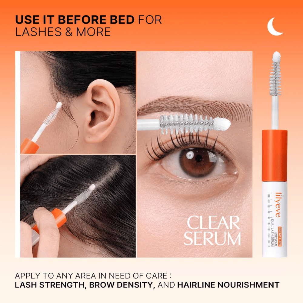 LILYEVE Grow Turn Exosome Dual Lash Serum – transparentne serum do wieczornej pielęgnacji rzęs, brwi i linii włosów.