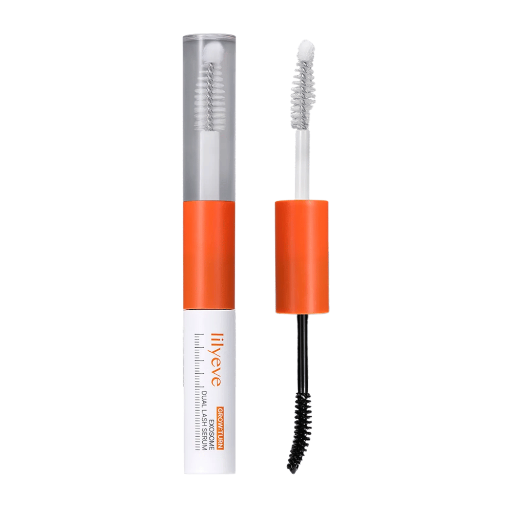 LILYEVE Grow Turn Exosome Dual Lash Serum – dwustronne serum do rzęs z transparentnym i czarnym serum oraz dwoma aplikatorami.