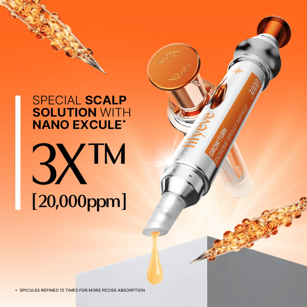 LILYEVE Grow Turn Exosome Spicule Ampoule 3000 – skoncentrowana ampułka do skóry głowy z Nano Excule i spikułami do precyzyjnej aplikacji.