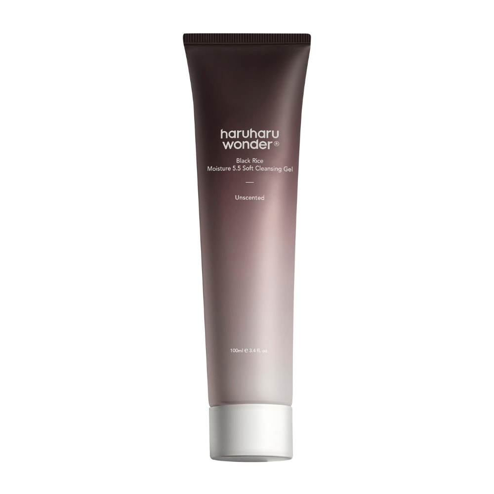 Tuba Haruharu Wonder Black Rice Moisture 5.5 Soft Cleansing Gel 100ml na białym tle z delikatnymi właściwościami oczyszczającymi.