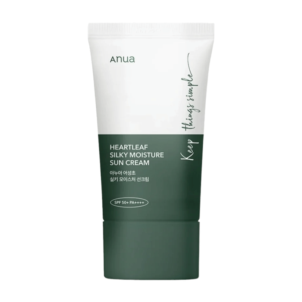 Tuba z "Heartleaf Silky Moisture Sun Cream" z Anua, SPF 50+ PA++++.