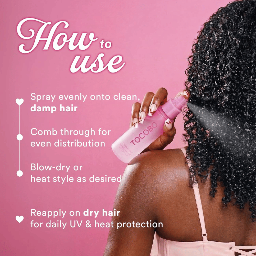 TOCOBO Heat Proof Hair Mist #01 Lowkey Famous – aplikacja na wilgotne włosy przed suszeniem i stylizacją na ciepło