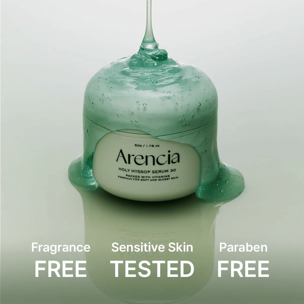Arencia Holy Hyssop Serum 30 – odżywcze serum żelowe z witaminami, wolne od perfum i parabenów, dermatologicznie testowane dla skóry wrażliwej.
