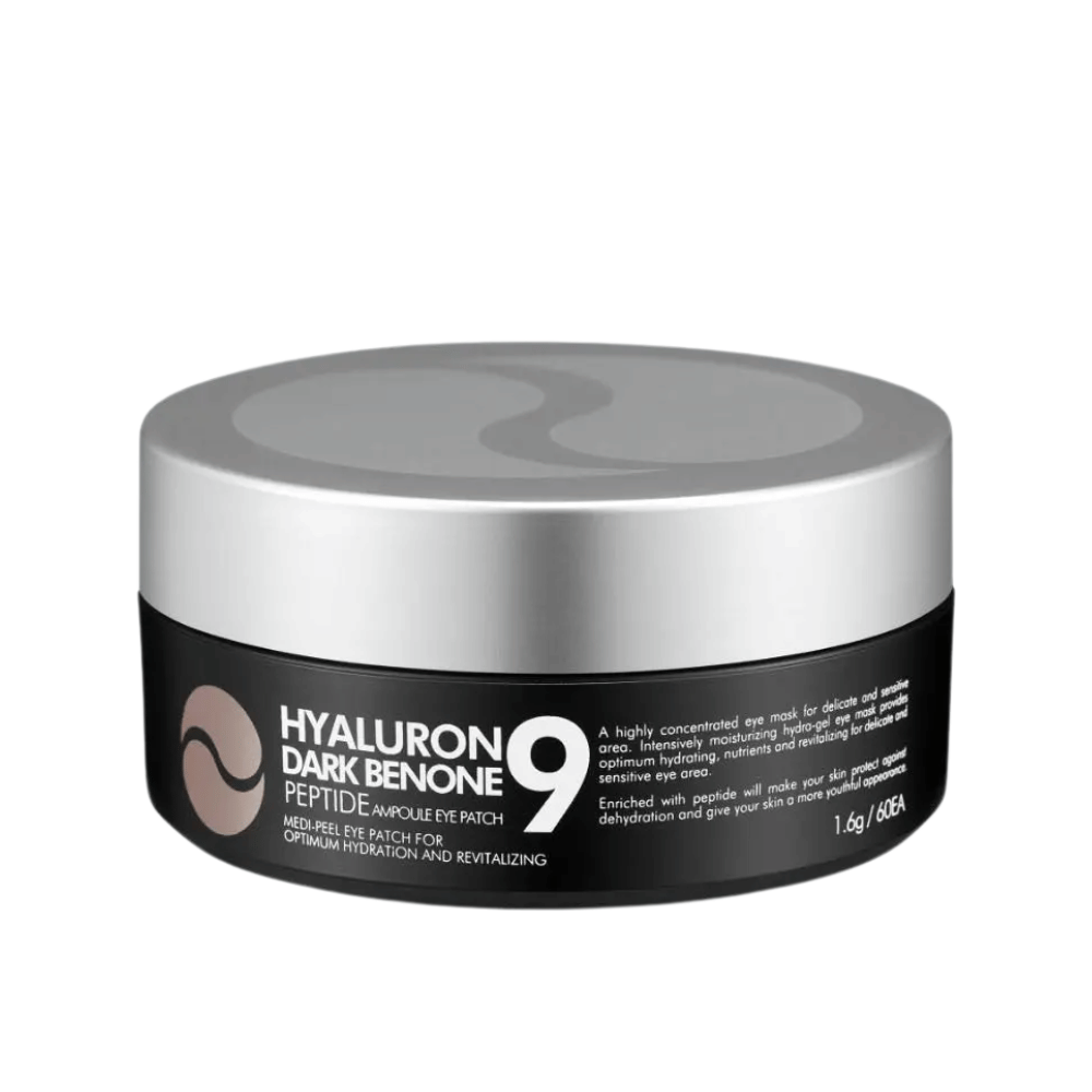 Hyaluron Dark Benone Peptide 9 Ampoule Eye Patch – koreańska maska pod oczy w słoiku z peptydami i kwasem hialuronowym do intensywnej pielęgnacji suchej i zmęczonej skóry wokół oczu.