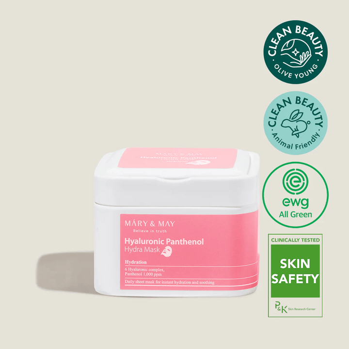 Mary & May Hyaluronic Panthenol Hydra Mask – nawilżający Maseczka w płachcie z 6 kwasami hialuronowymi i pantenolem, wegański i clean beauty