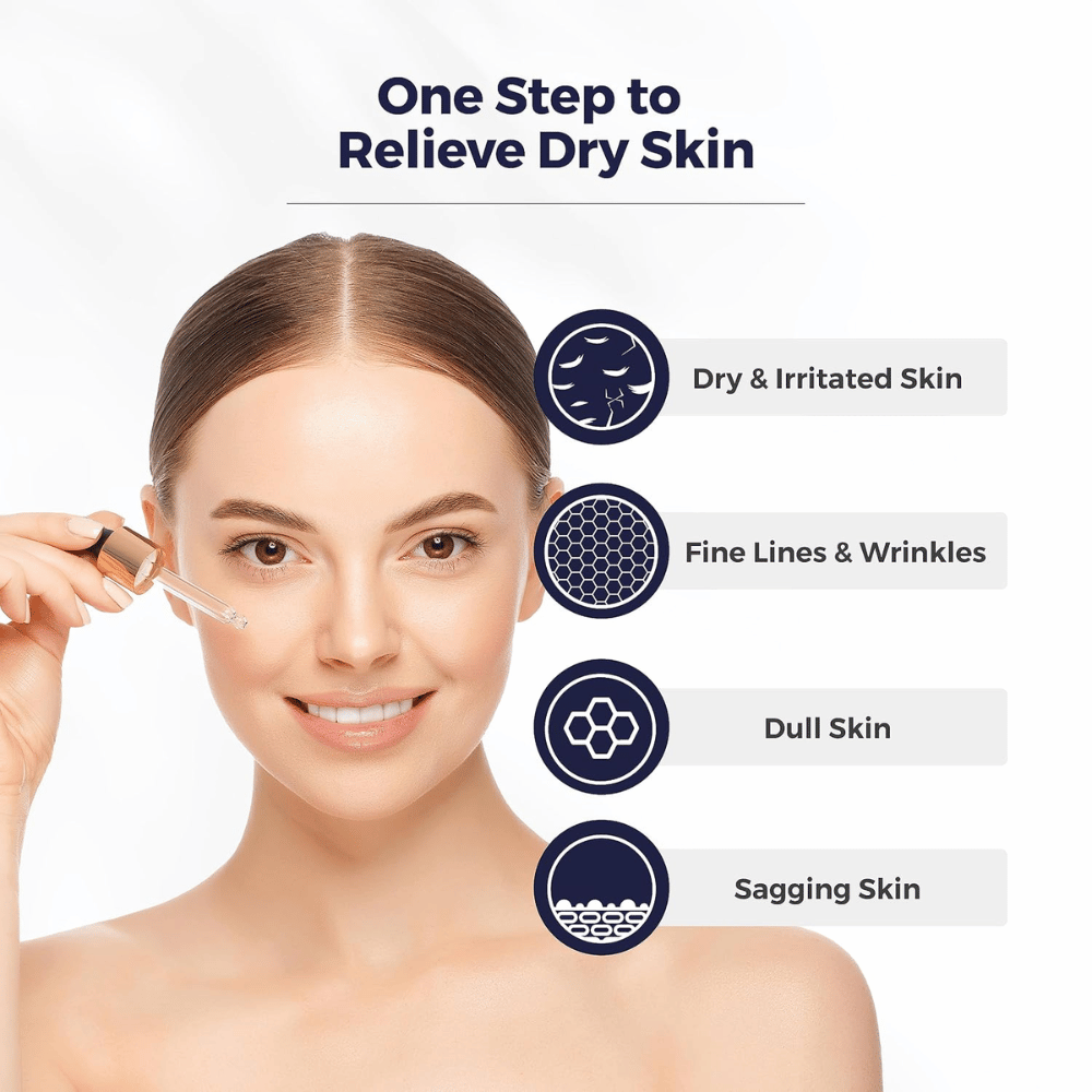 1. Centellian24 Hyaluronic Tox Boosting Ampoule – kobieta nakłada serum na suchą skórę, drobne linie i blask