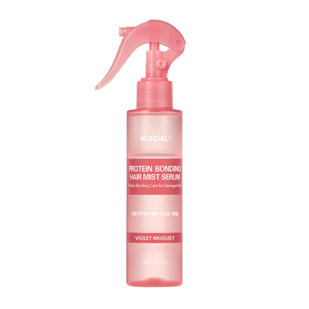 KUNDAL Protein Bonding Hair Mist Serum Violet Muguet w różowej butelce z rozpylaczem, 150 ml, do zniszczonych włosów o wzmacniającym i odbudowującym działaniu.