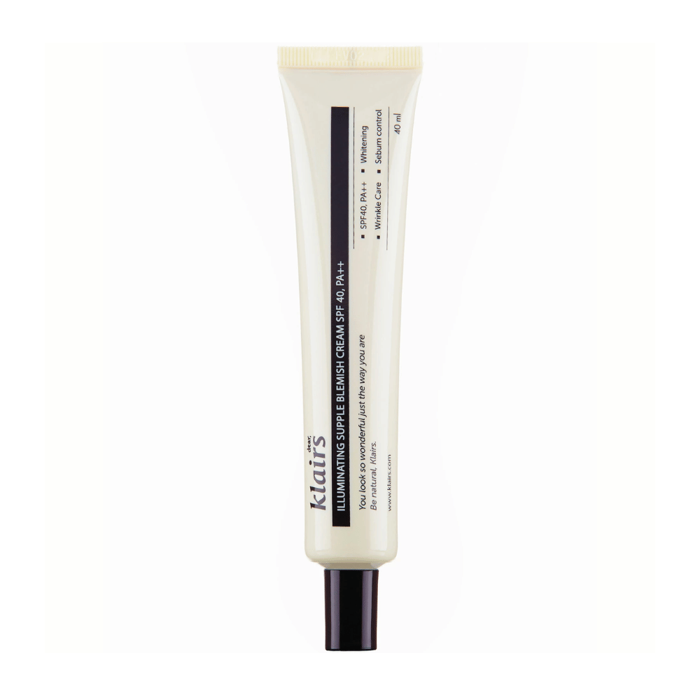 Tuba Klairs Illuminating Supple Blemish Cream SPF40 PA++, kolorowy krem na dzień, na białym tle.
