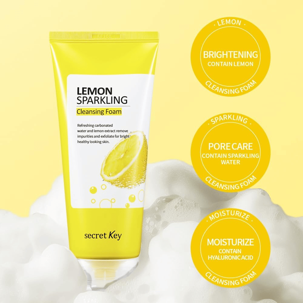 Secret Key Lemon Sparkling Cleansing Foam – pieniący się żel do mycia twarzy, który oczyszcza pory, nawilża kwasem hialuronowym i rozjaśnia skórę.