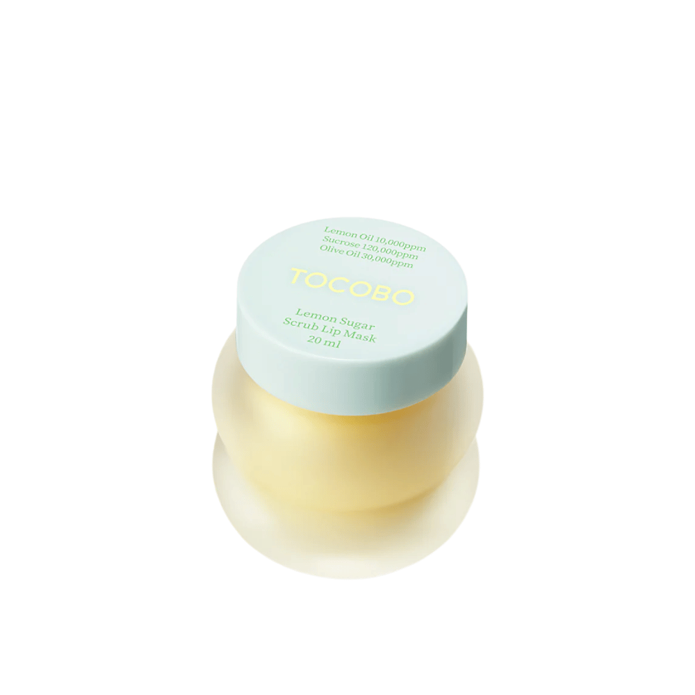 Zdjęcie produktu zamkniętego słoika Tocobo Lemon Sugar Scrub Lip Mask 20 ml, na białym tle.