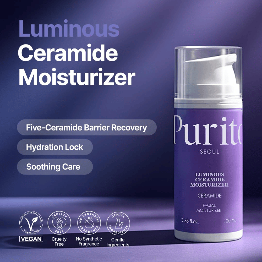 Purito Luminous Ceramide Moisturizer – koreański krem do twarzy z ceramidami, który pomaga naprawić barierę skórną, zatrzymać wilgoć i zapewnić gładszą strukturę skóry.