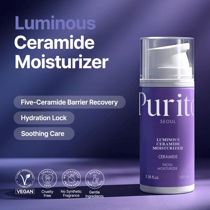 Purito Luminous Ceramide Moisturizer – koreański krem do twarzy z ceramidami, który pomaga naprawić barierę skórną, zatrzymać wilgoć i zapewnić gładszą strukturę skóry.