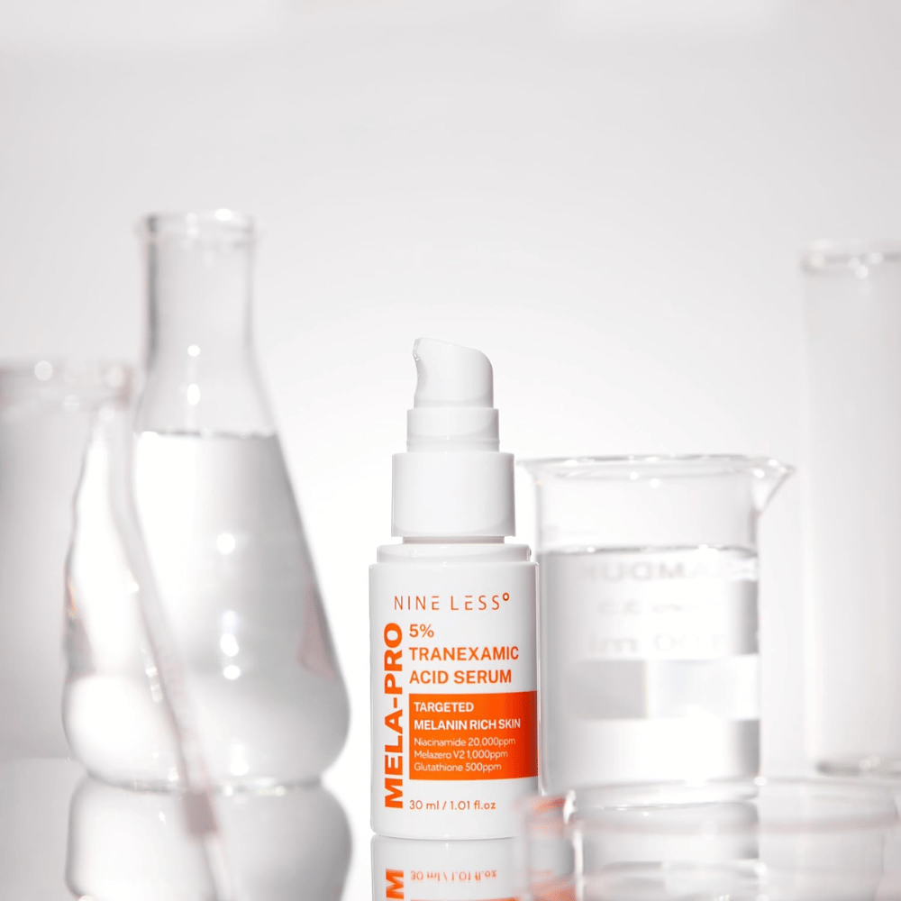 NINE LESS MELA-PRO 5% Tranexamic Acid Serum z kwasem traneksamowym i niacynamidem, wygładzające serum do twarzy dla jaśniejszej skóry.