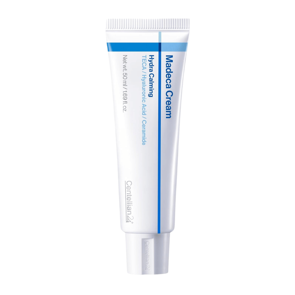 5. Centellian24 Madeca Cream Hydra Calming 50 ml – biała tubka z niebieskimi detalami na białym tle
