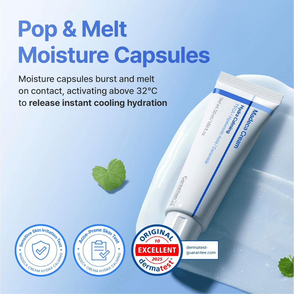 1. Centellian24 Madeca Cream Hydra Calming – nawilżający krem do twarzy z chłodzącymi kapsułkami nawilżającymi do skóry wrażliwej