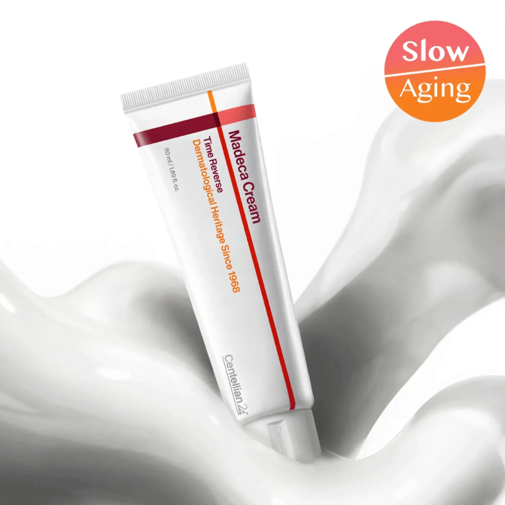 Centellian24 Madeca Cream Time Reverse w kremowej teksturze z przesłaniem slow-aging, opracowany w celu łagodzenia skóry, zmniejszania podrażnień i wspierania naturalnego procesu naprawczego skóry.