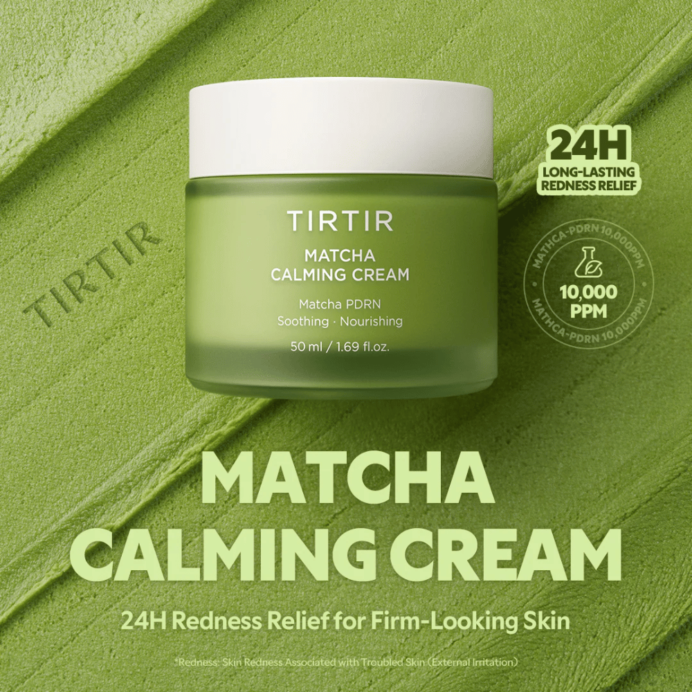 TIRTIR Matcha Calming Cream z ceramidami, pantenolem i peptydami, które głęboko nawilżają, wzmacniają barierę skórną i poprawiają elastyczność.