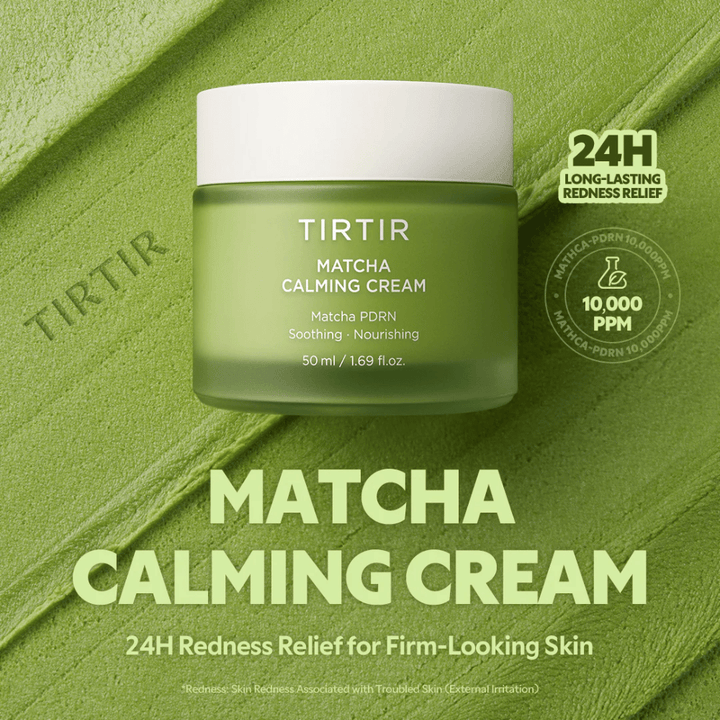TIRTIR Matcha Calming Cream z ceramidami, pantenolem i peptydami, które głęboko nawilżają, wzmacniają barierę skórną i poprawiają elastyczność.