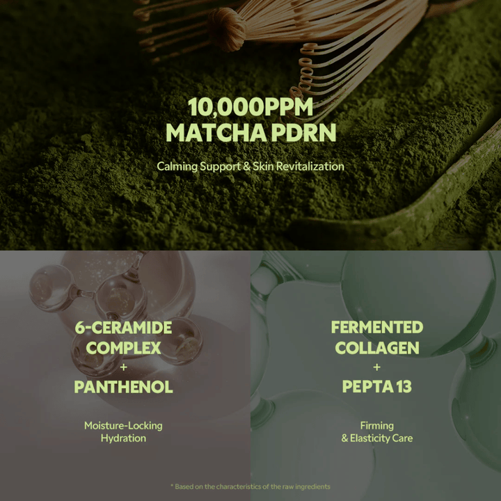 Dopasuj PDRN 10 000 ppm w TIRTIR Matcha Calming Cream, który koi podrażnienia, wzmacnia skórę i działa rewitalizująco.