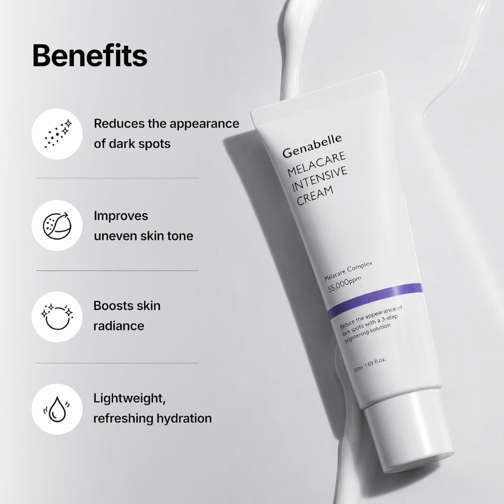 2. Genabelle Melacare Intensive Cream – nawilżający krem do twarzy, który przeciwdziała widocznym ciemnym plamom, nierównemu kolorytowi skóry i nadaje blask