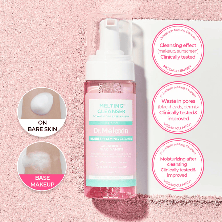 Dr. Melaxin Melting Cleanser z micelarną pianką, która rozpuszcza makijaż i delikatnie oczyszcza skórę