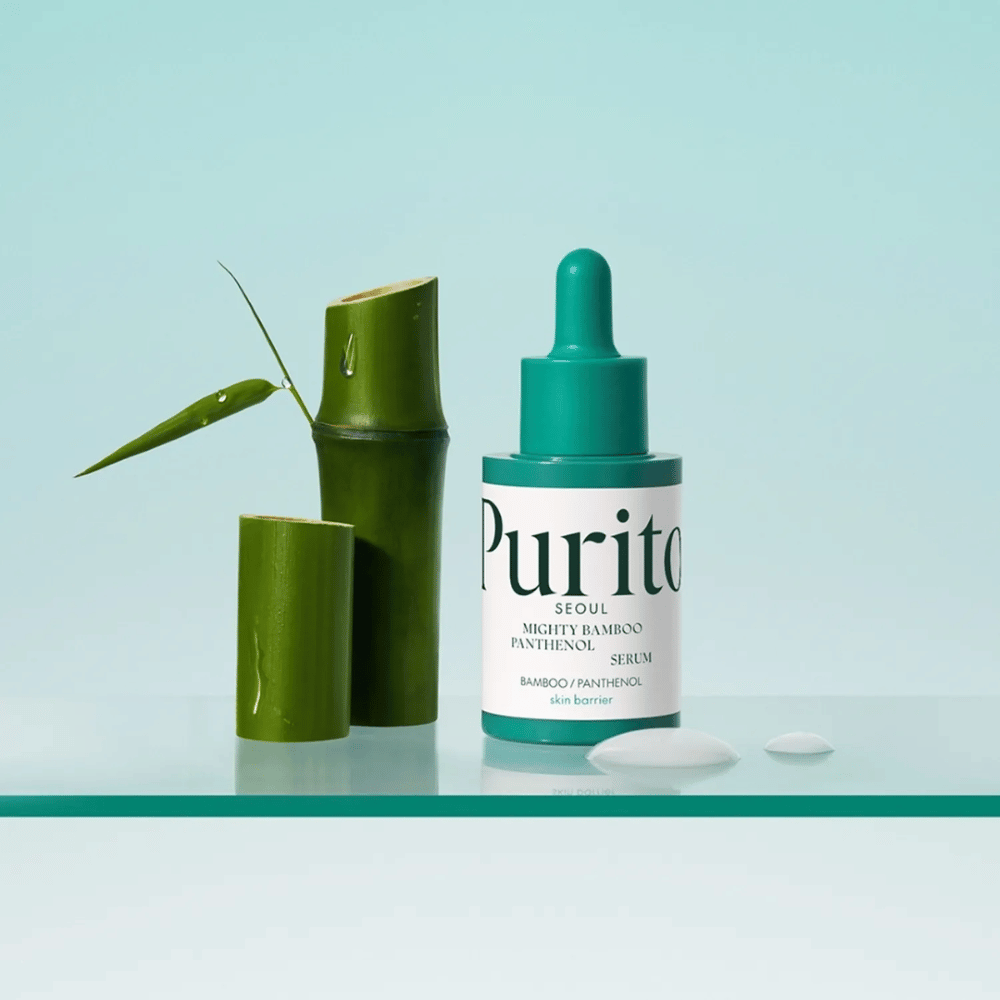 Purito Mighty Bamboo Panthenol Serum – wegańskie koreańskie serum z ekstraktem z bambusa i pantenolem, które chroni i nawilża skórę.