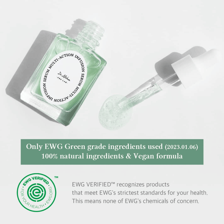 Dr. Althea Multi Action Infusion Serum z wegańską formułą i składnikami certyfikowanymi przez EWG, delikatne dla wrażliwej skóry i bez szkodliwych substancji.