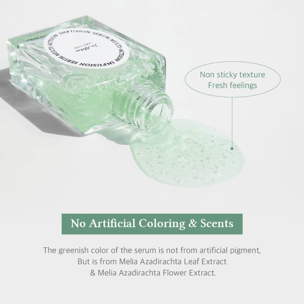 Dr. Althea Multi Action Infusion Serum z lekką, świeżą teksturą bez lepkości, wzbogacone naturalnymi składnikami i bez perfum.