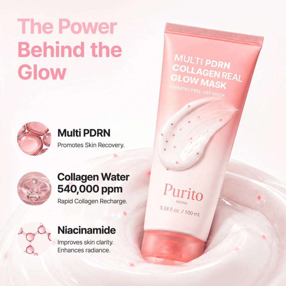 Purito SEOUL Multi PDRN Collagen Real Glow Mask – maska peel-off z PDRN, wodą kolagenową i niacynamidem dla blasku