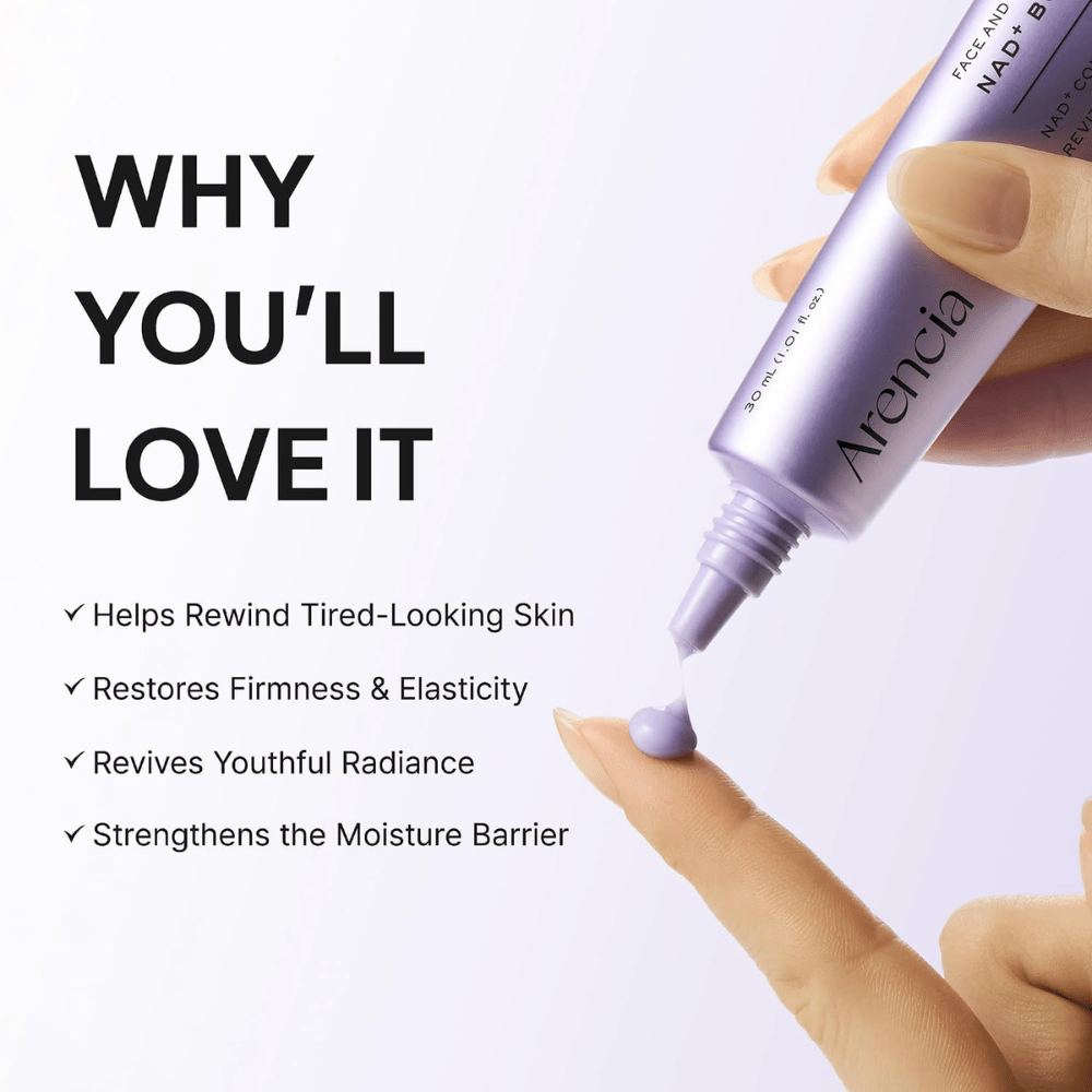 Arencia NAD+ Booster Shot 30 ml – pielęgnacyjny krem do twarzy, który wzmacnia barierę skórną oraz zapewnia jędrność, elastyczność i blask.
