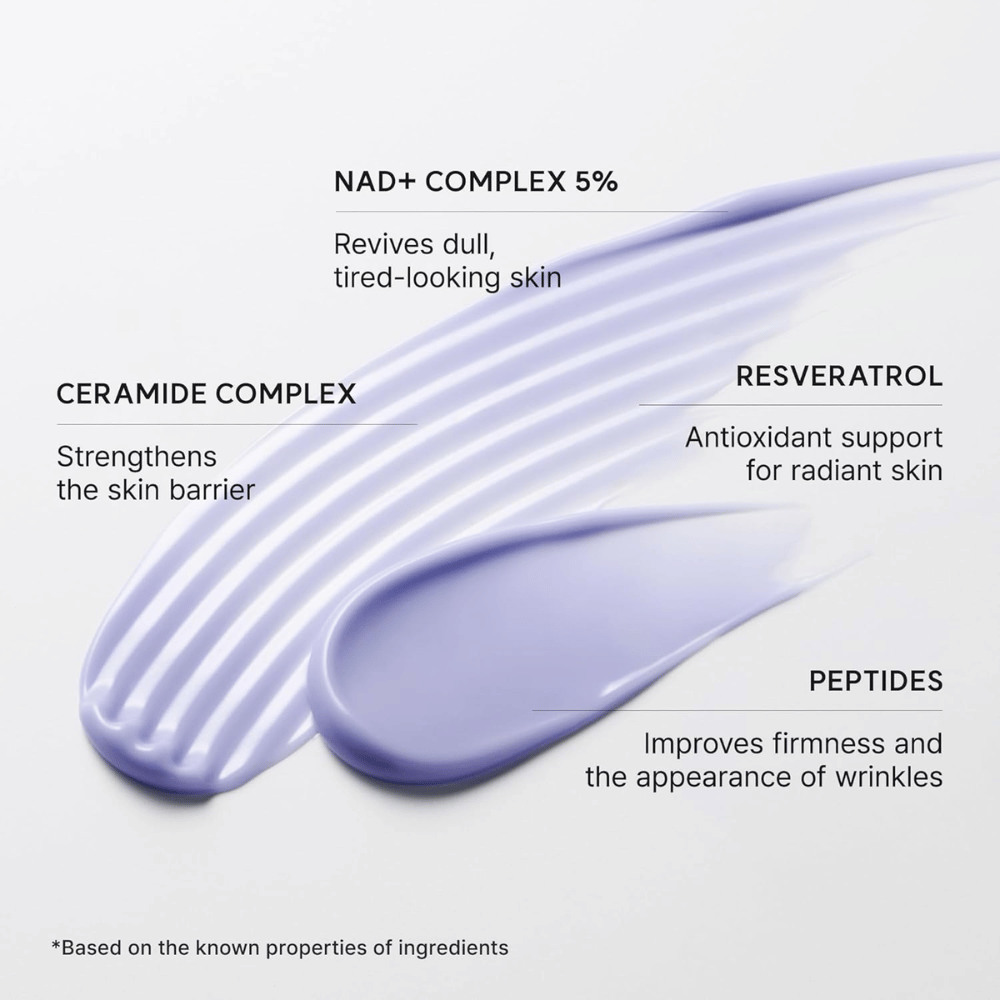 Arencia NAD+ Booster Shot z 5% kompleksem NAD+, kompleksem ceramidów, resweratrolem i peptydami dla blasku, jędrności i bariery skórnej.