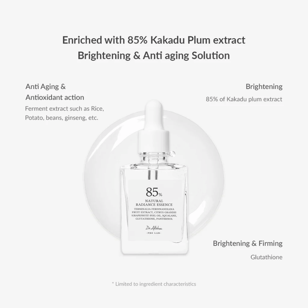 Dr. Althea Natural Radiance Essence z Kakadu Plum i antyoksydantami, które poprawiają elastyczność skóry, zmniejszają pigmentację i ujędrniają skórę.