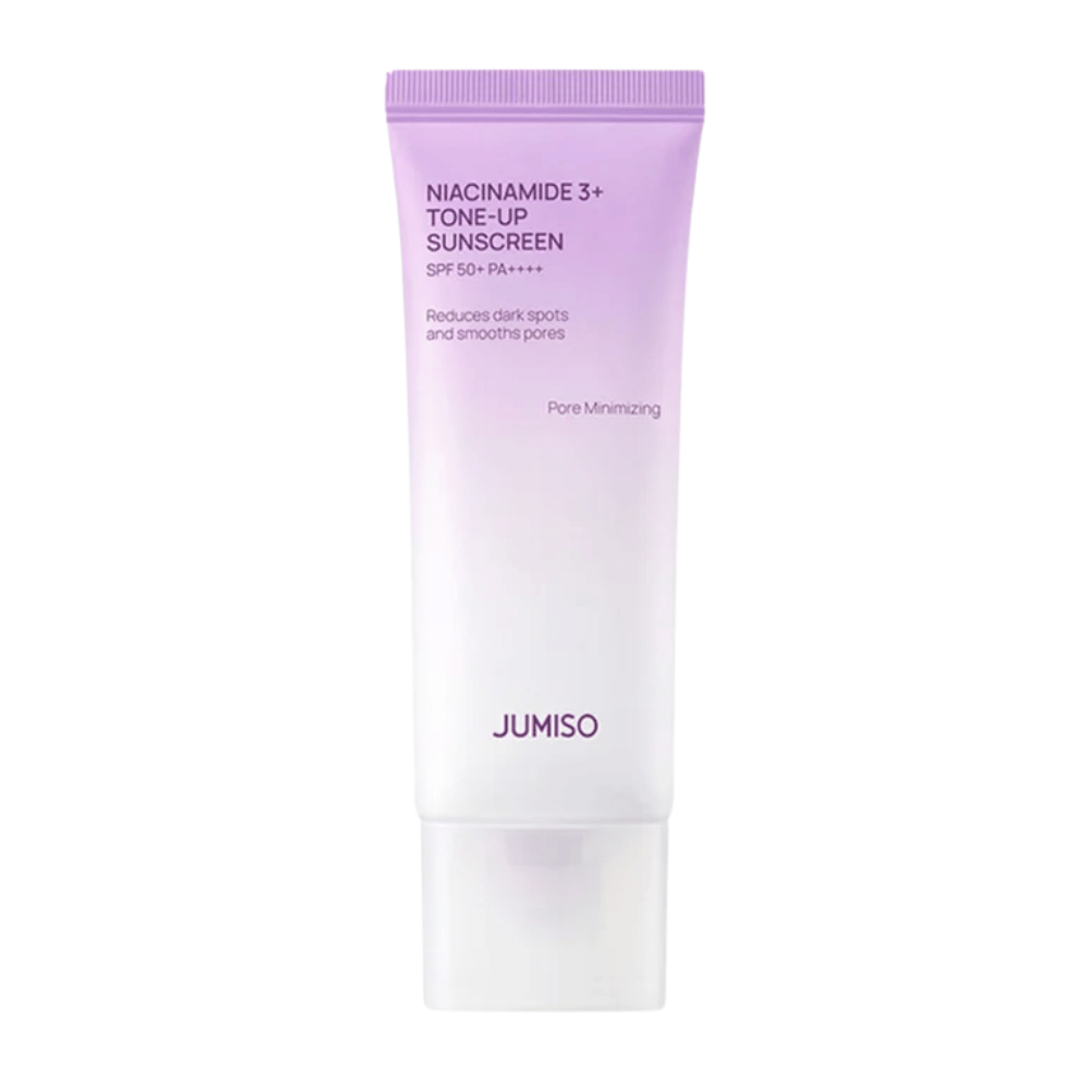 JUMISO Niacinamide 3+ Tone-Up Sunscreen SPF50+ PA++++ 50 ml – koreański krem przeciwsłoneczny z niacynamidem zapewniający ochronę UV, wyrównany koloryt skóry i blask.