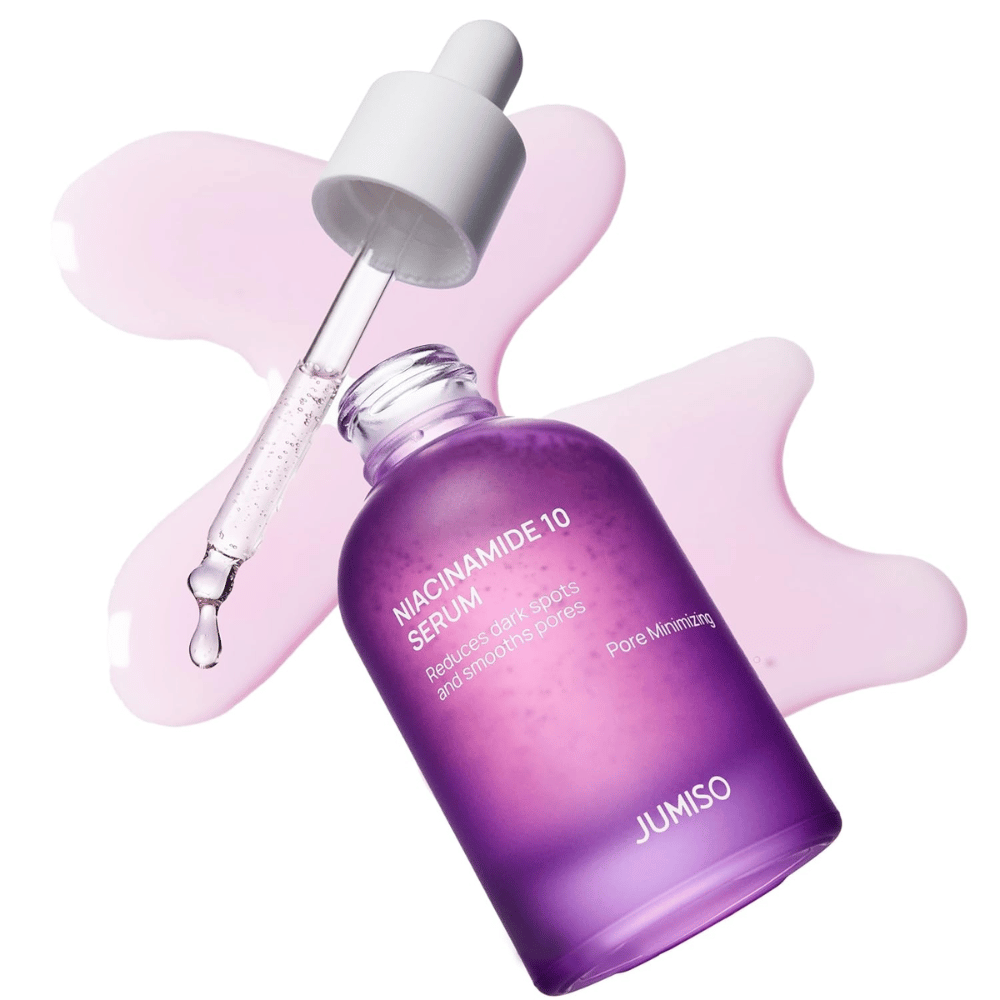 Jumiso Niacinamide 10 Serum z pipetą. Serum zawiera 10% niacynamidu, który redukuje ciemne plamy, balansuje sebum i zwęża pory.